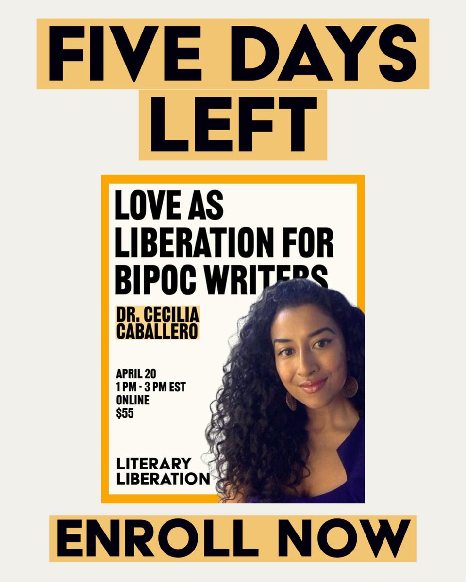 ⏰ Happy Monday! We’re hosting our very first workshop over at Literary Liberation THIS SATURDAY-April 20. Open to BIPOC writers, all writing levels welcome. Investment: $55

Led by Dr. Cecilia Caballero
literaryliberation.substack.com/p/love-as-libe…

Seats are limited!