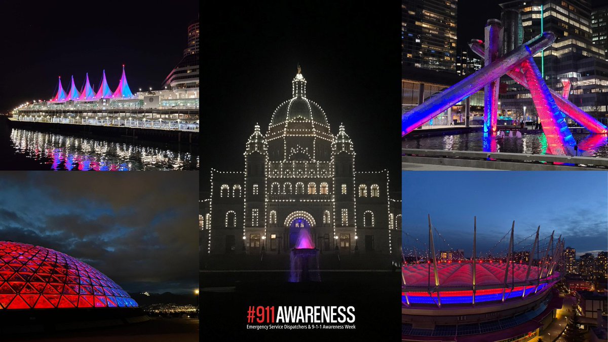 Several buildings across B.C. will be illuminated red and blue on April 15 and 16 to recognize Emergency Service Dispatchers and 9-1-1 Awareness Week! We're so grateful for the acknowledgement and look forward to seeing the lights. #911BC #911AwarenessWeek