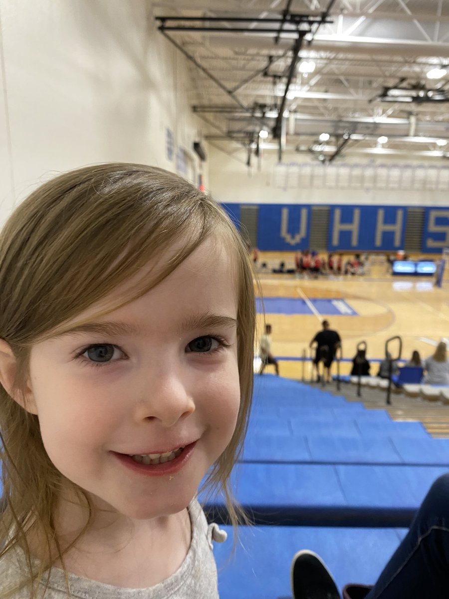 Stopped by to cheer Lakes to a victory! Of course the best cheerleader came too. #Lakesvolleyball #BeAnEagle #littlevballfan