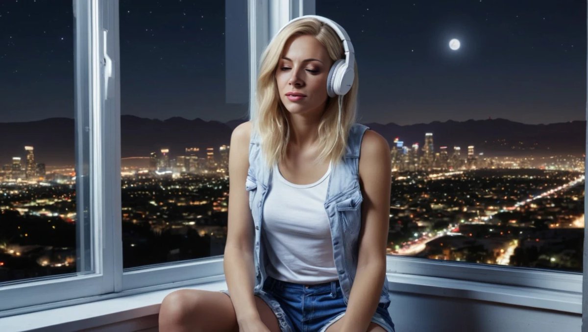 Ratleyland's tweet image. Every time I listen to this song; I always imagine the actress Sarah French listening to this with her headphones, as she sits on a windowsill in her Hollywood apartment, overlooking Los Angeles at night

#TwoFeet
#Music #MusicMonday 
#DigitalArt #DigitalArtist #DigitalArtWork