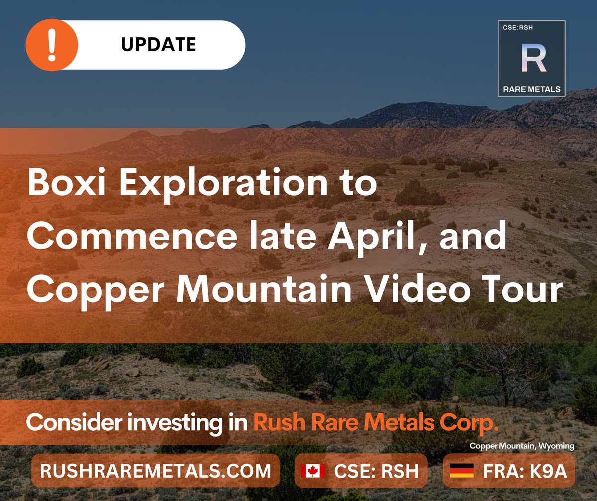 The wheels are in motion to conduct further exploration of the mineralized dyke at Rush's #BoxiProperty in Quebec, Canada. We expect some work to commence this week and geological mapping, channel sampling, and backpack drilling to take place in the coming 2-3 weeks. Meanwhile,…