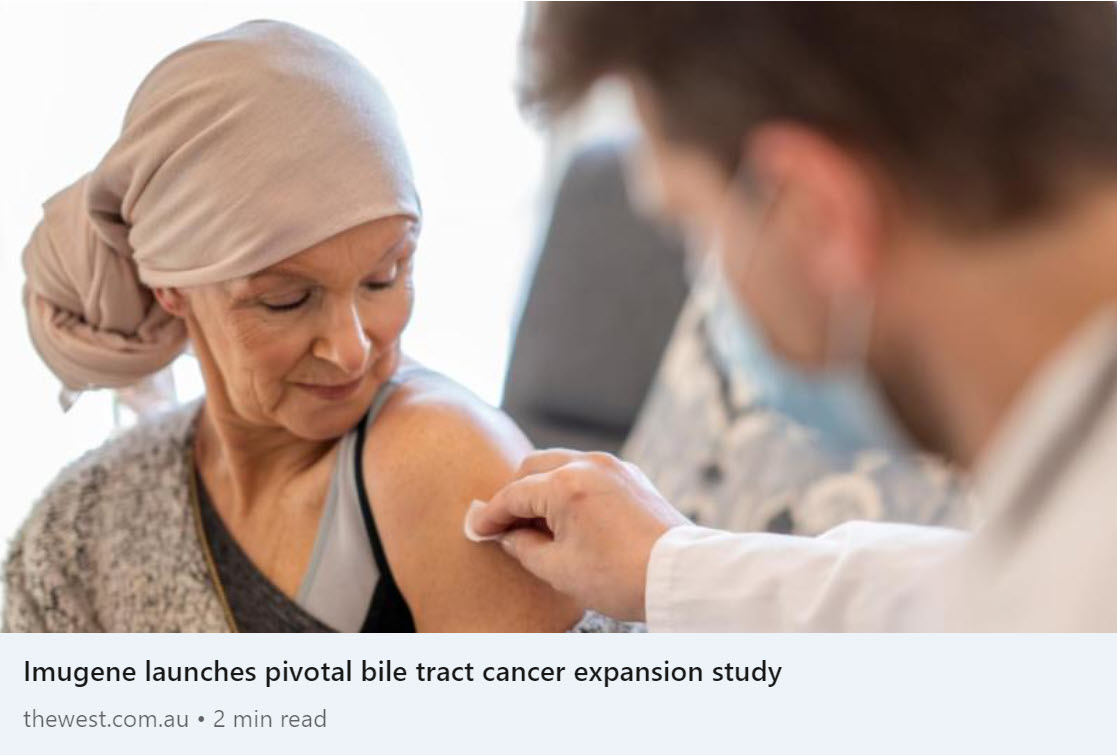 'As a team, we’re particularly eager to begin the #cholangiocarcinoma expansion study, given the meaningful difference we’ve seen #VAXINIA make for patients with #gastrointestinal #cancers, Managing Director and CEO Leslie Chong said. 🗞️ $IMU Media covered by @westaustralian…