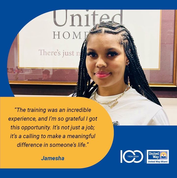 Meet Jamesha, an inspiration overcoming challenges to pursue her healthcare career thanks to #UpSkillMiami. Now a certified home health aide, she's making a difference in #Miami. Join us in creating a lasting impact for generations to come! bit.ly/3JiNmYX #100YearsUnited