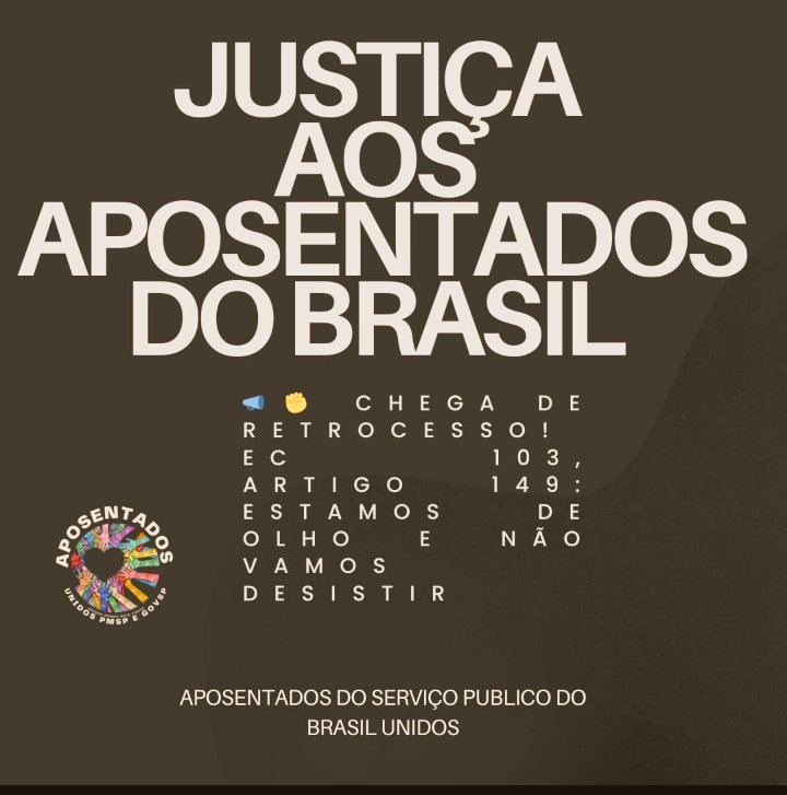 @MariaLciaRamo11 @nunesmarquesk @MinAMendonca @Cristianozaninm @FlavioDino 'Os direitos dos idosos estão em risco. Ministros do STF, revogar o art.149 da EC103/19 é imprescindível para garantir uma aposentadoria digna! @STF_oficial @gilmarmendes @LRobertoBarroso @alexandre Confisco Desumano 👇 #AposentadosEsquecidos' D gu jb