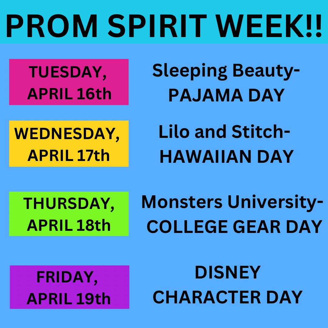 IT’S PROM WEEK and our spirit days start TOMORROW!! See you in your pajamas bulldogs! 🍎