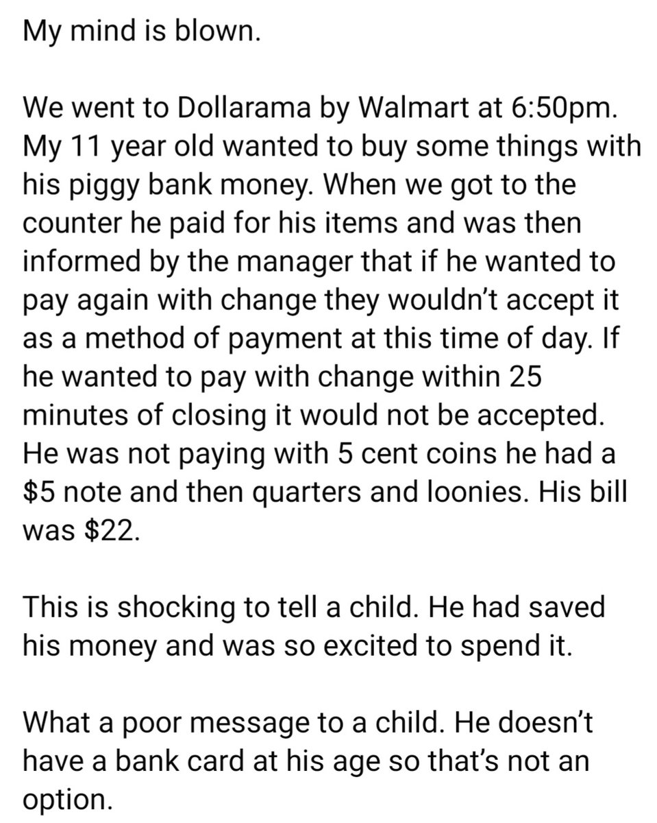 This Dollarama in Ontario, actually from my town refused cash from a child and turned him away. 😡 This happened yesterday! Boycott Dollarama!! #boycottdollarama