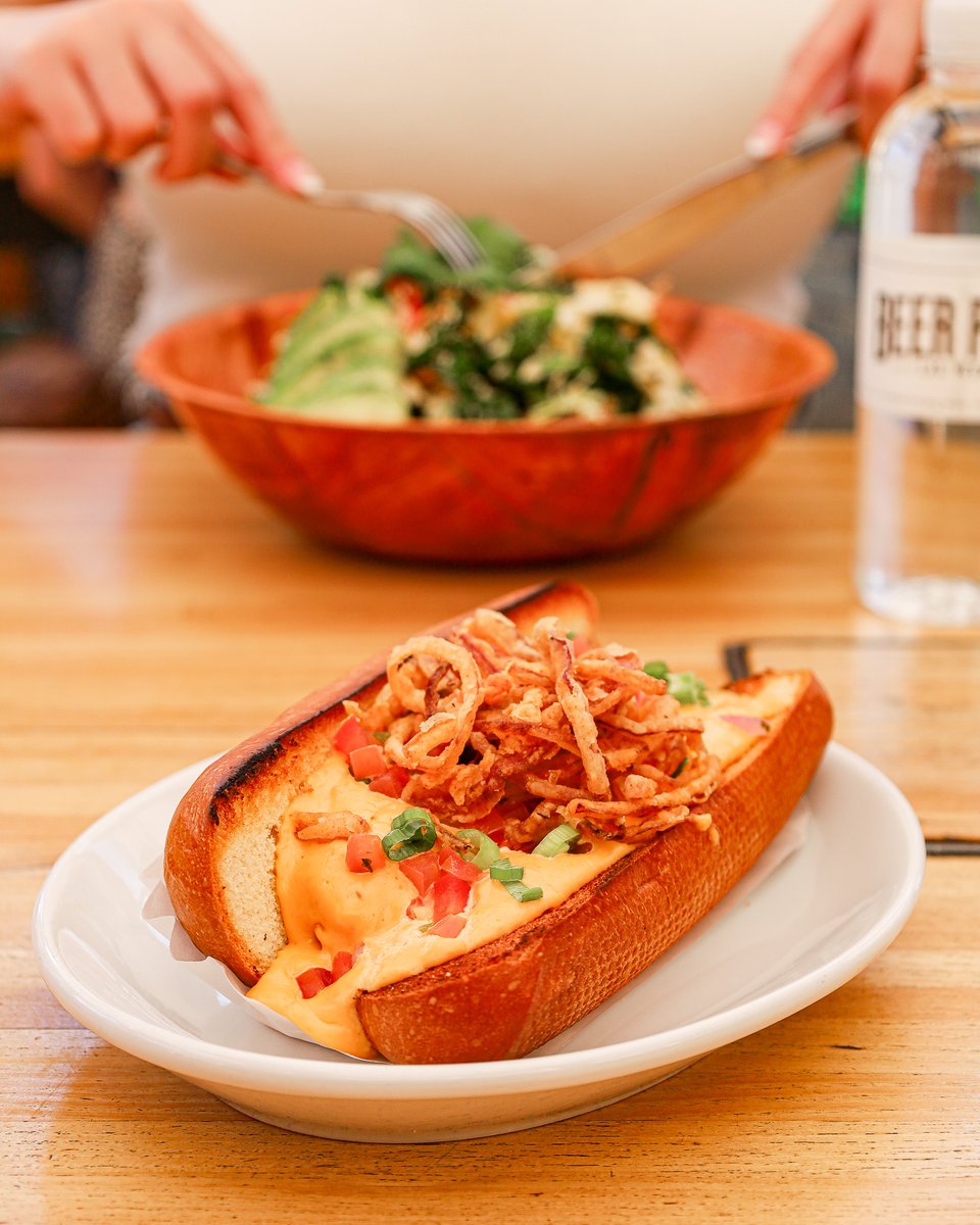 Frankly, we think this is one of the best hot dogs on the Las Vegas Strip 🌭 Come take a bite of the Beer Park Wagyu Dog topped with cheese sauce, pico de gallo, crispy onions and green onions. #BeerParkLV