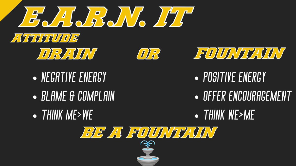 Ended workouts today talking to our guys about being a fountain vs a drain. Credit @coachberry77 for posting this. I stole this for sure so don’t credit me. But I think this is super important for guys to understand. Don’t be a drain! Every time you come to work be a fountain!