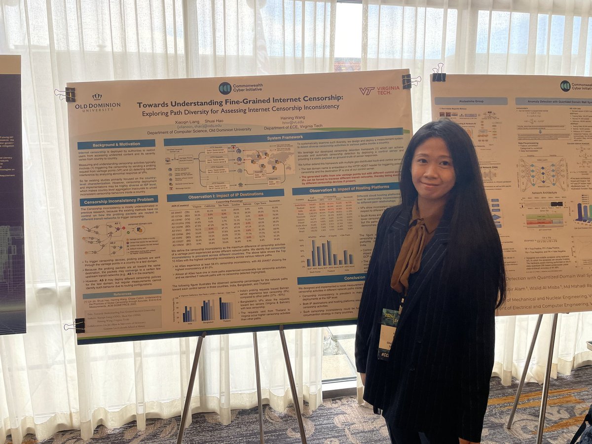 siva_skanda's tweet photo. @cyber_cci @mibra004 @haoscs Our colleague Xiaoqin Liang presented her poster titled “Towards Understanding Fine-Grained Internet Censorship: Exploring Path Diversity for Assessing Internet Censorship Inconsistency” at the CCI Symposium.
@cyber_cci @liang_xiaoqin #CCISymposium https://t.co/oayuzWNGfT