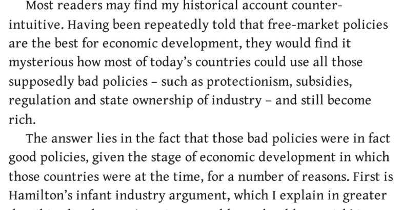 Midwit take. Pre-requisite to a thriving economy is in fact a protectionist phase to first develop a competitive economy even if it involves limiting foreign investment BEFORE liberalizing, so it can hold up with outside competitors post-liberalization.
