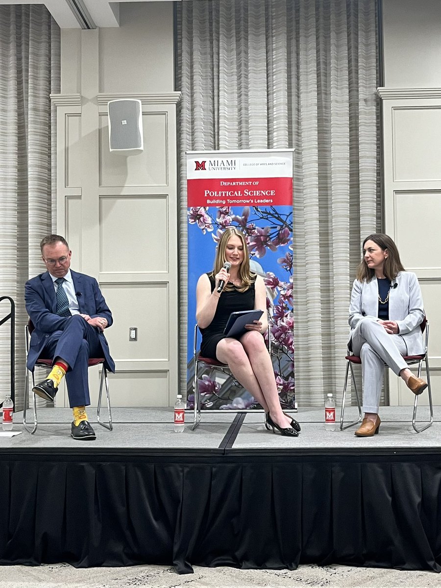 HAPPENING NOW: @Tiffany_Muller debating money in politics with Mick Mulvaney at @miamiuniversity’s Janus Forum