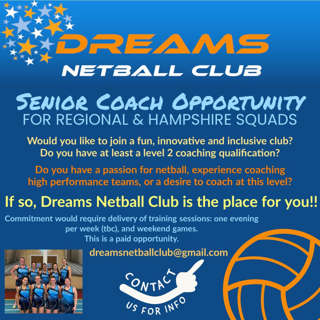 Coaching opportunities for Regional or Hants squads. We would love to hear from anyone who is up for a new challenge. Why not come along to our open sessions meet some of our current players and our coaches. DM us for more info <a href="/NetballSouth/">Netball South</a> <a href="/Hants_Netball/">Netball in Hampshire & IOW</a> <a href="/ENCoaching_/">EN Coaching</a>