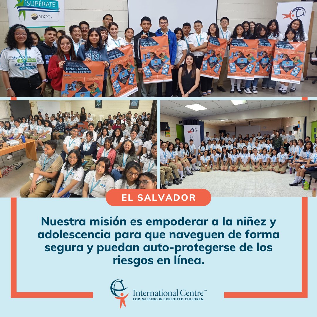 ICMEC imparte charlas sobre ciberseguridad y huella digital a estudiantes del Programa Supérate ADOC y Supérate Fundación Raíces en El Salvador.