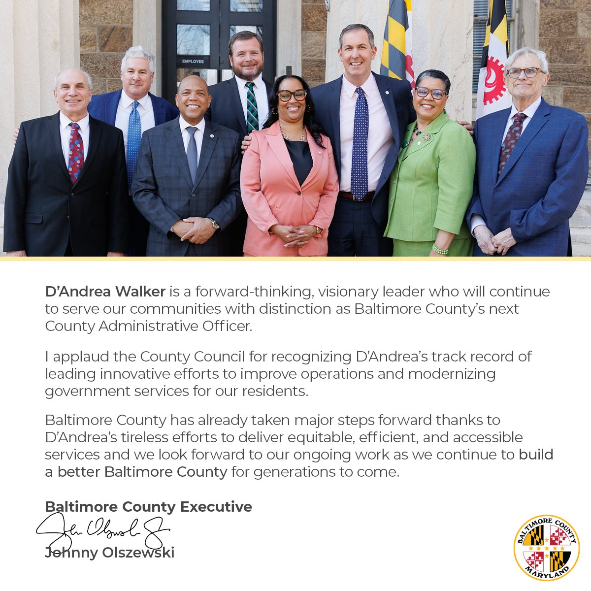 BaltCoExec's tweet photo. I applaud the County Council for confirming such a forward-thinking leader tonight.

Looking forward to our ongoing partnership as we continue to build a better Baltimore County! https://t.co/B0e4PvKxlH