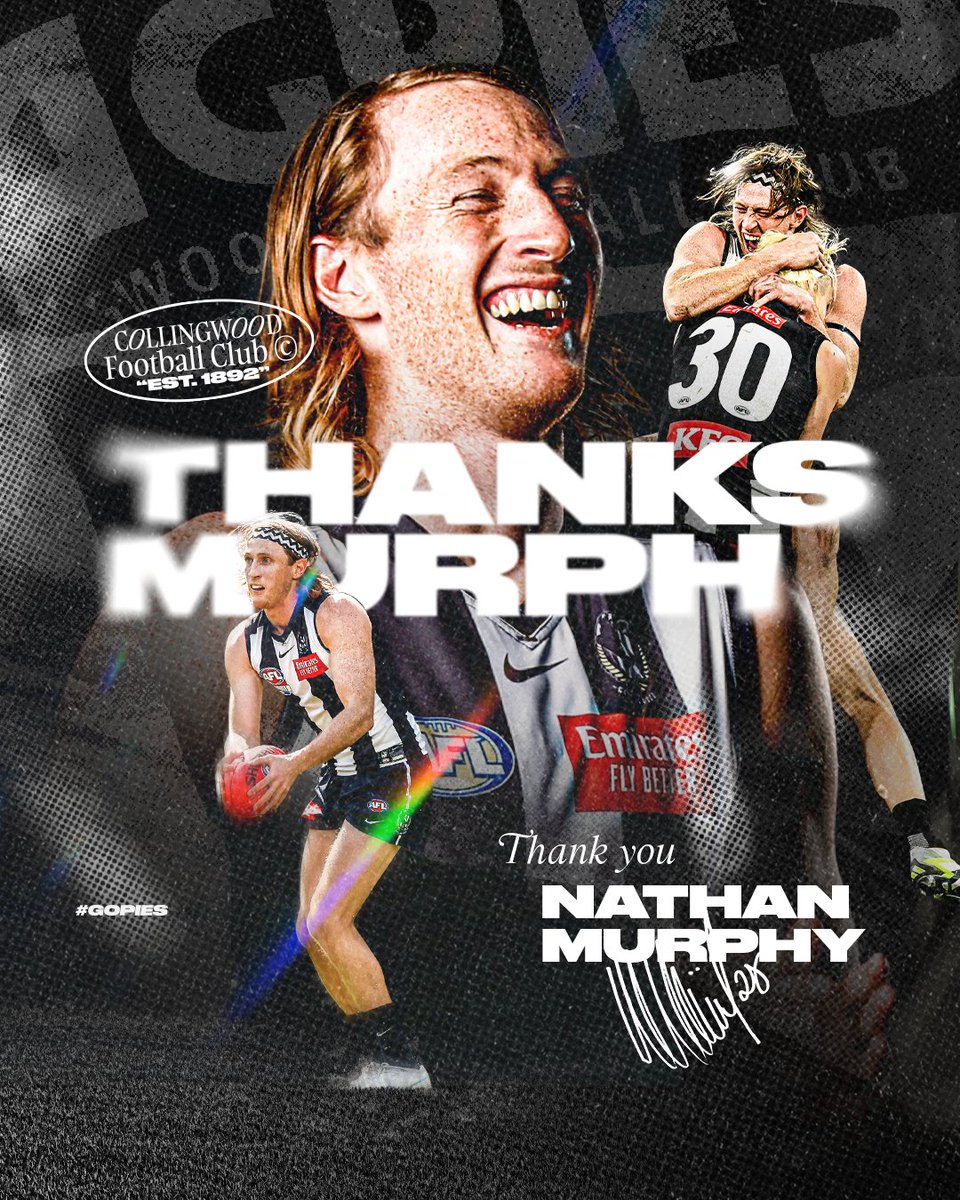 Nathan Murphy has called time on his AFL career, after seven seasons, 57 games, a premiership, and a lifetime of memories created in the black and white. A friend to all, whose legacy will live forever at our Club 🖤🤍