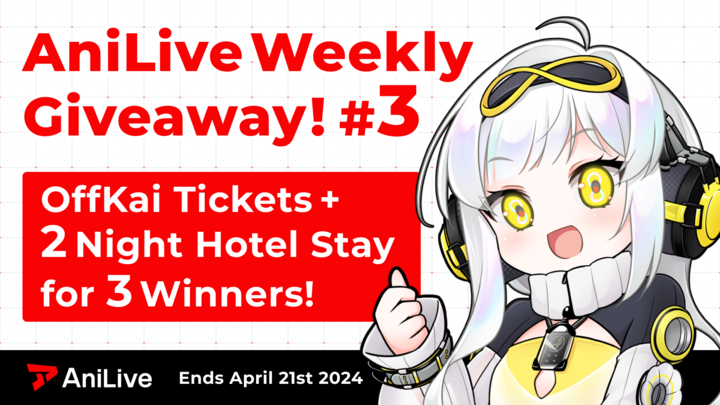 AniLive_app's tweet photo. [🎉 GIVEAWAY TIME 🎉]

Let’s play again! This time we are giving away a full weekend pass for OffKai Expo + 2 nights at a nearby hotel to 3 different lucky winners!

To enter the giveaway follow AniLive on X, like and QRT this giveaway with a comment about what you want to do at #OffKaiGen3 !

More info 👇