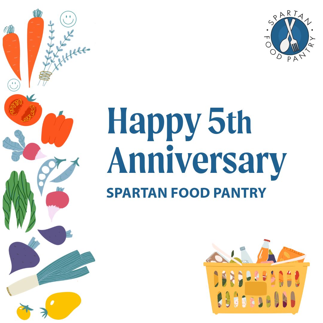 SJSUCares's tweet photo. Everyone say HAPPY 5TH ANNIVERSARY to the SPARTAN FOOD PANTRY!!! https://t.co/qnUzjiveX1