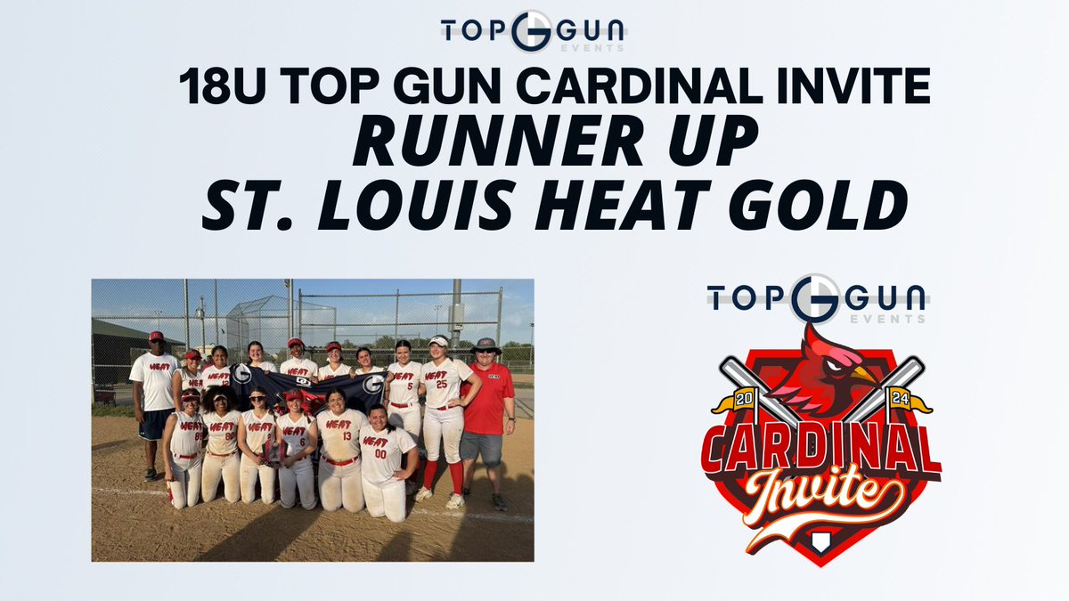 Congrats to <a href="/STLHeat05/">St Louis Heat 18u Gold</a> on a great weekend, finishing as the runner-up in the Top Gun Events Cardinal Invite! 

topgunevents.com/event-results-…