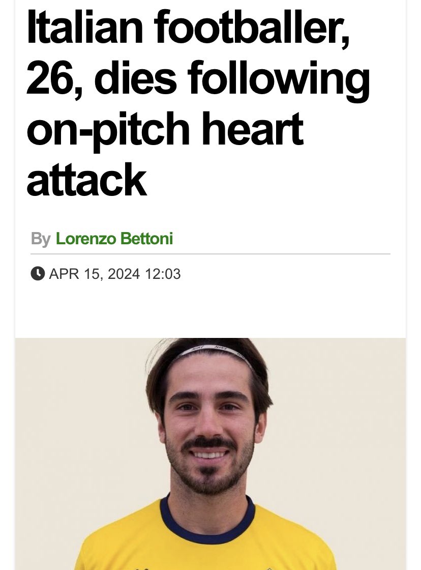 Mattia Giani, a 26-year-old footballer for Castelfiorentino in Eccellenza, has died in Florence after suffering a heart attack on the pitch on Sunday, on the anniversary of Piermario Morosini’s passing. football-italia.net/italian-footba…