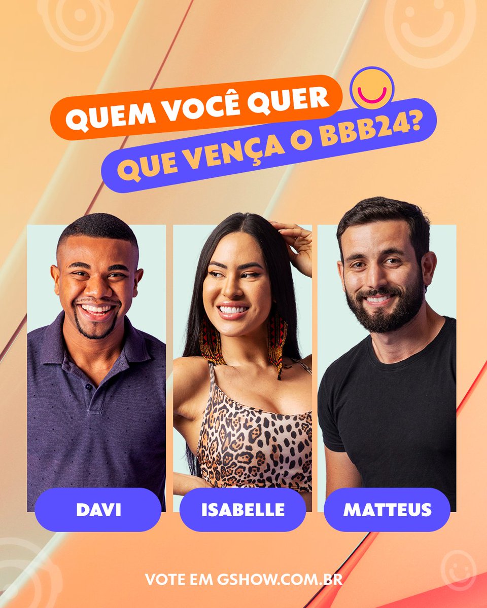 gshow's tweet photo. Tá votando? 🚨 Quem você quer que vença o #BBB24: Davi, Isabelle ou Matteus? Vote ➡️ https://t.co/VpJo1nfapE #RedeBBB https://t.co/x2wjOxg3ub