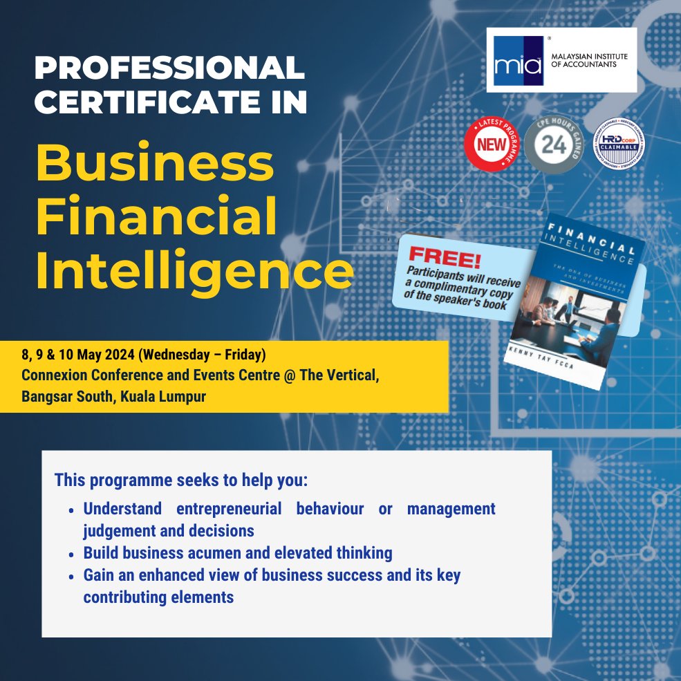 Professional Certificate in Business Financial Intelligence To register >> bit.ly/39AUf5l   To download brochure >> bit.ly/3x0hzt5