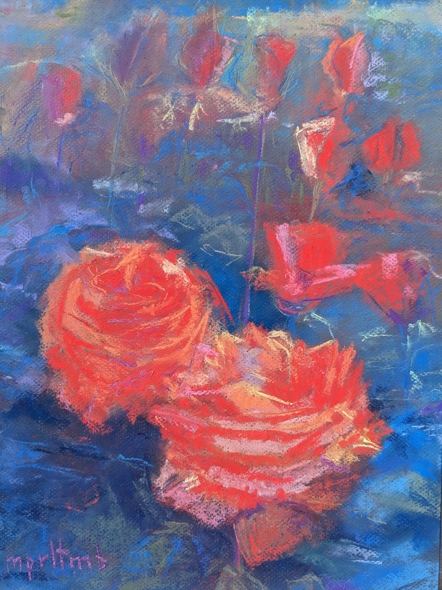 Roses Chris Evert, State Capitol Park World Peace Rose Garden, Sacramento, California (Paper canson mi-teintes, pastel, size 12x16 inches, 2024) #pasteldrawing #art #drawing #pastel #pastelart #pastelpainting #softpastel #artist #artwork #painting #pastelartist #softpastels