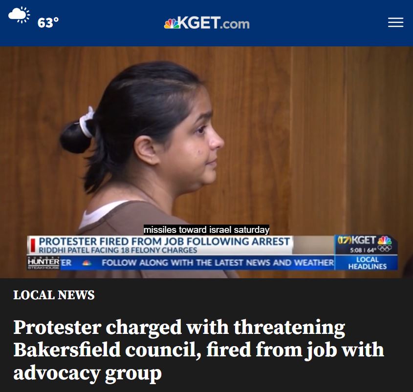 BREAKING: Pro-Palestinian protester who threatened to m*rder the Mayor and City Council of Bakersfield, and is now facing 18 felonies, has been fired from her job.