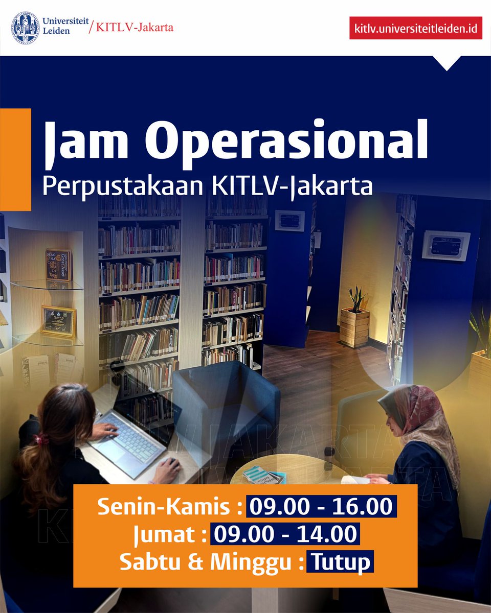 Pengumuman📢 Hari ini Selasa, 16 April 2024, Perpustakaan KITLV-Jakarta kembali dibuka. Kami buka Senin-Jumat dengan jam operasional sebagai berikut. Silakan berkunjung!😊