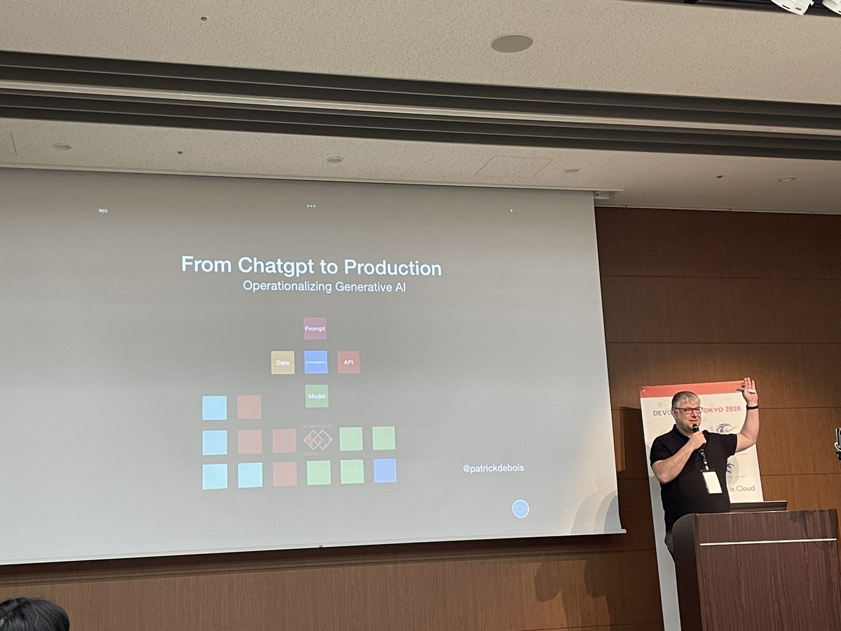 Kicking off @DevOpsDaysTYO with @patrickdebois keynote titled “From #ChatGPT to Production” He is sharing his experience with #GenAI over the last 1.5 years