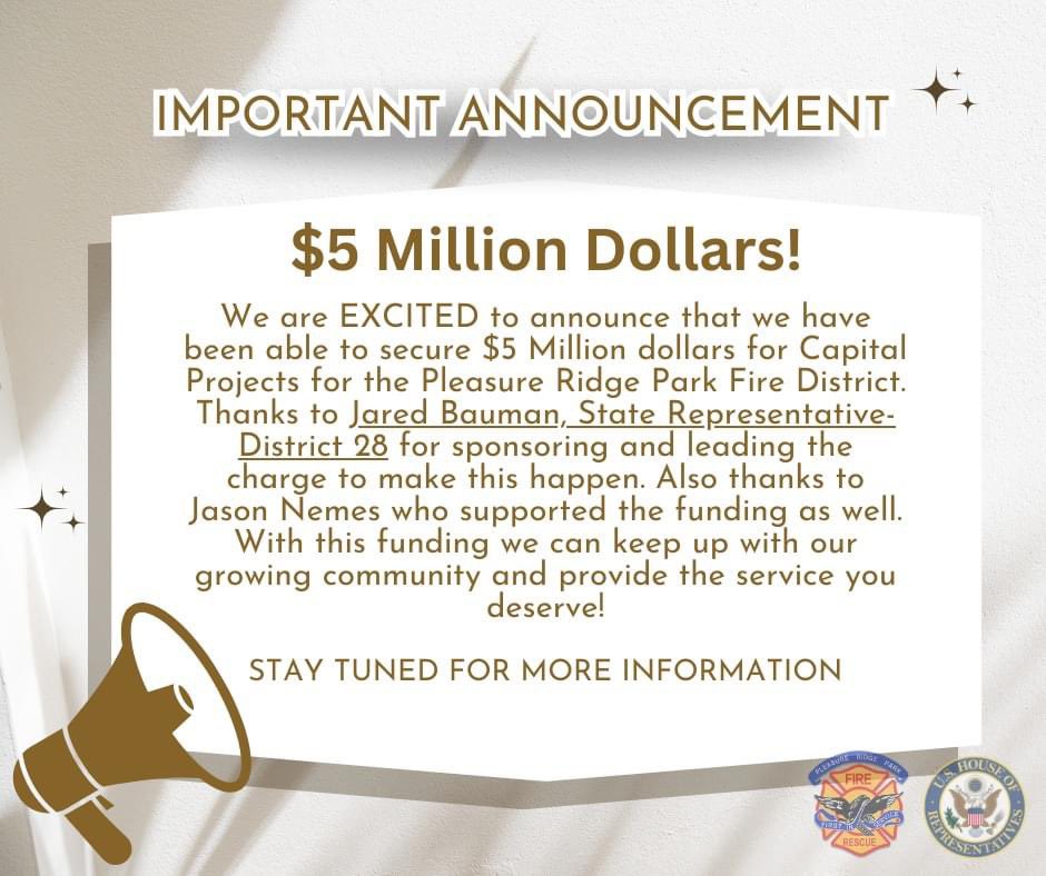 PRPFire's tweet photo. Great things are happening at Pleasure Ridge Park Fire District!
Stay tuned for more information! https://t.co/Nrw2CtzLgD