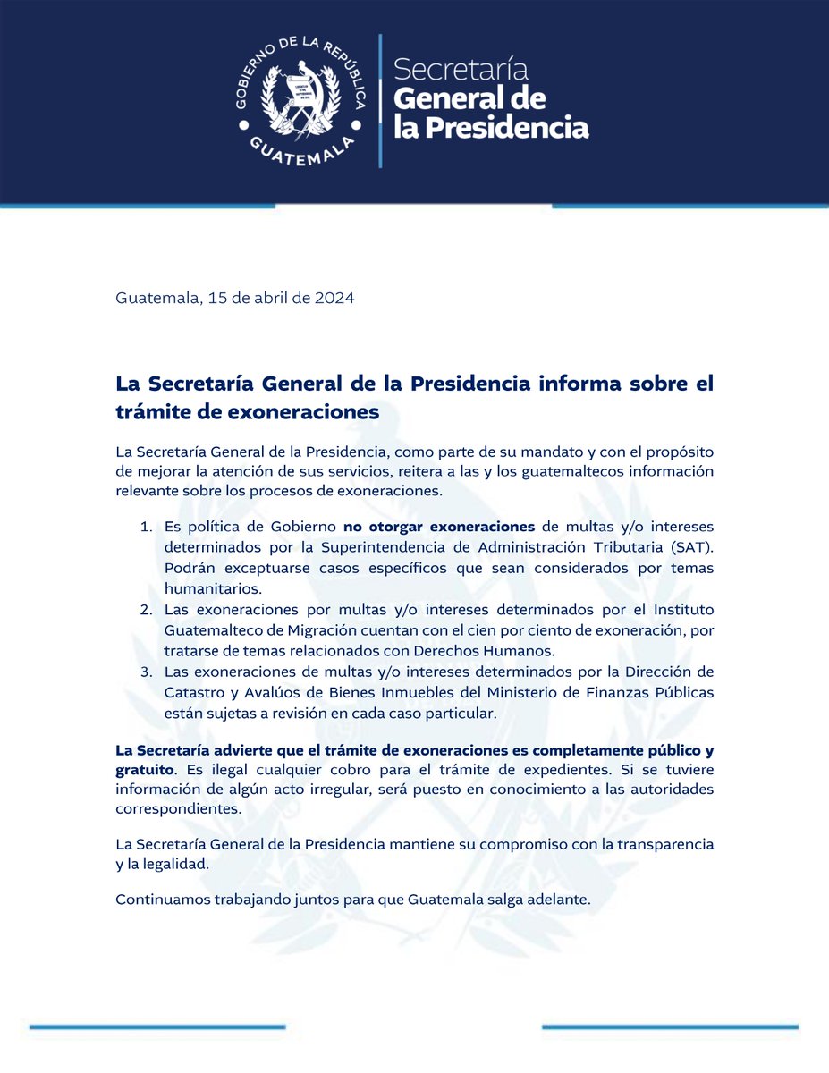 #Comunicado | La Secretaría General de la Presidencia informa: