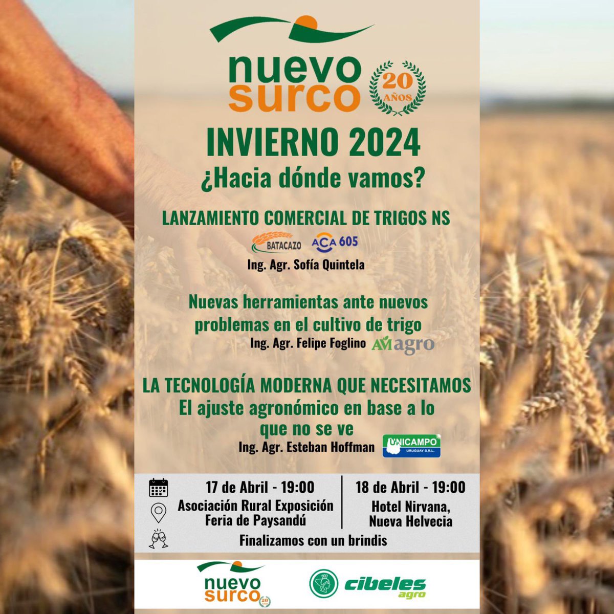 Dos jornadas, 17/4 Paysandu y 18/4 en Nueva Helvecia. Invitamos a productores y técnicos. Habra novedades