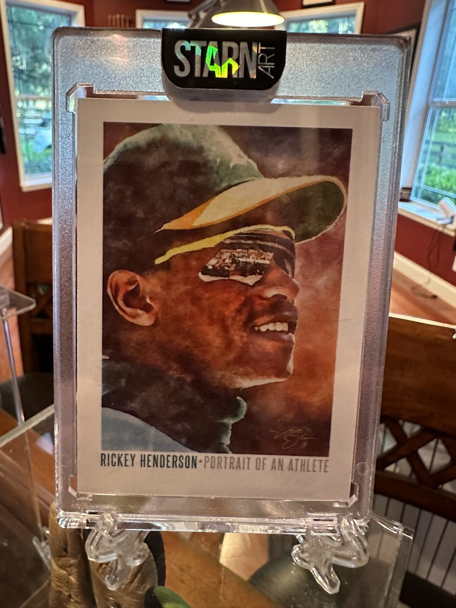 One of my #cardart favs is 🔥🔥🔥@nickstarnart here is one of many of his #rickeyhenderson pieces that inhabit the Rickzium. 💚🔥🔥🔥🧤🧤#thehobby @CardPurchaser