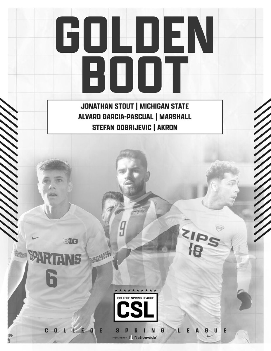 𝔾𝕆𝕃𝔻𝔼ℕ 𝔹𝕆𝕆𝕋 We have a three way tie for this year's Golden Boot Winner! Congrats to Jonathan Stout, Alvaro Garcia-Pascual, and Stefan Dobrijevic! These three each scored 4 goals this Spring! #CollegeSpringLeague