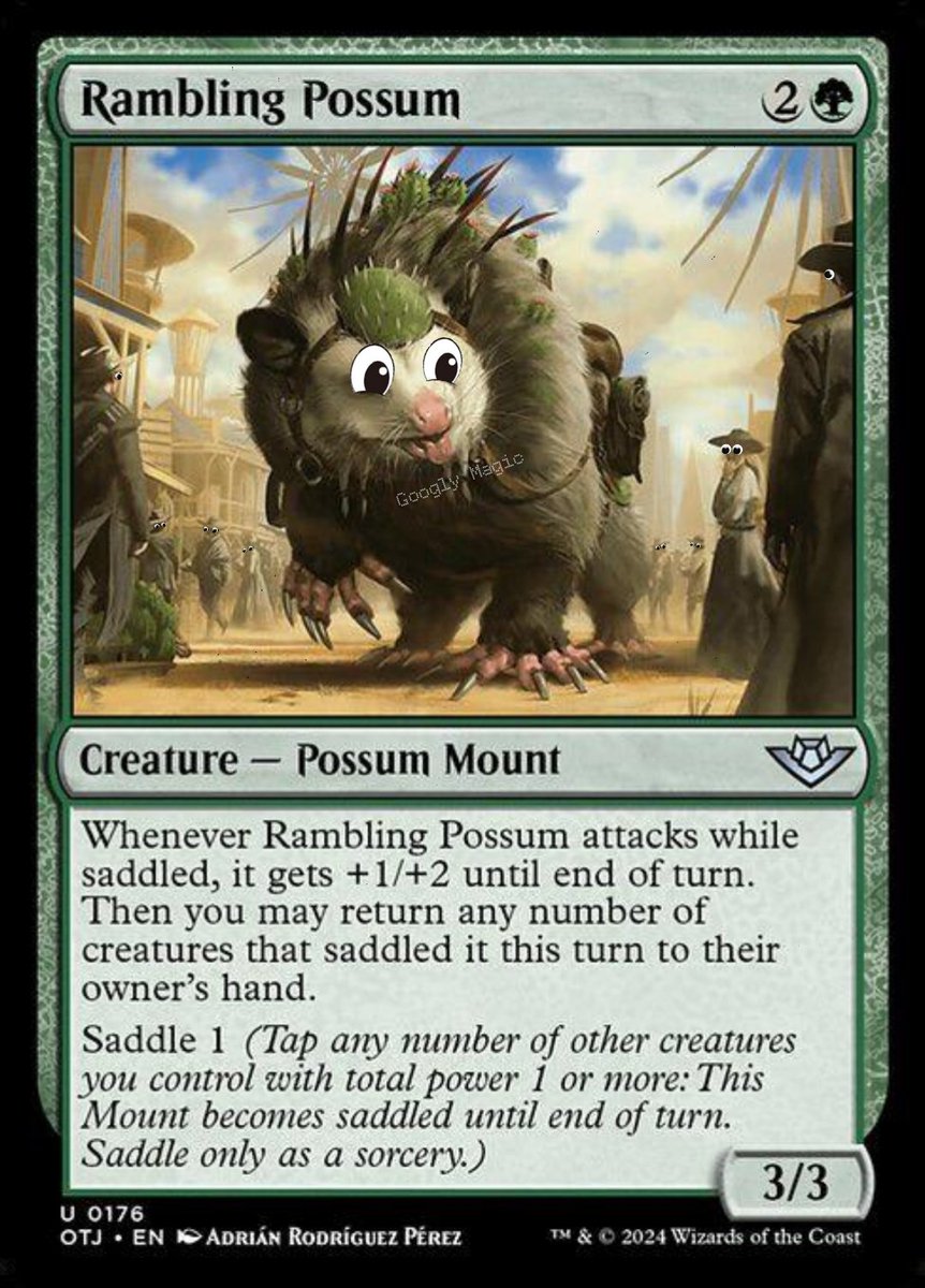 Rambling Possum

😻

#MTGGoogly #GooglyMagic

#googlyeyes #dnd #ttrpg #MTGArt
#MTGPauper #MTG #MagicTheGathering
#cEDH #MTGArena #mtgsecretlair #MTGEDH #EDH #Mtgproxy #art #mtgfinance #mtgalter #MTGIxalan #MTGMKM #MTGLCI #MTGKarlov #MTG #MTGX #MTGThunder