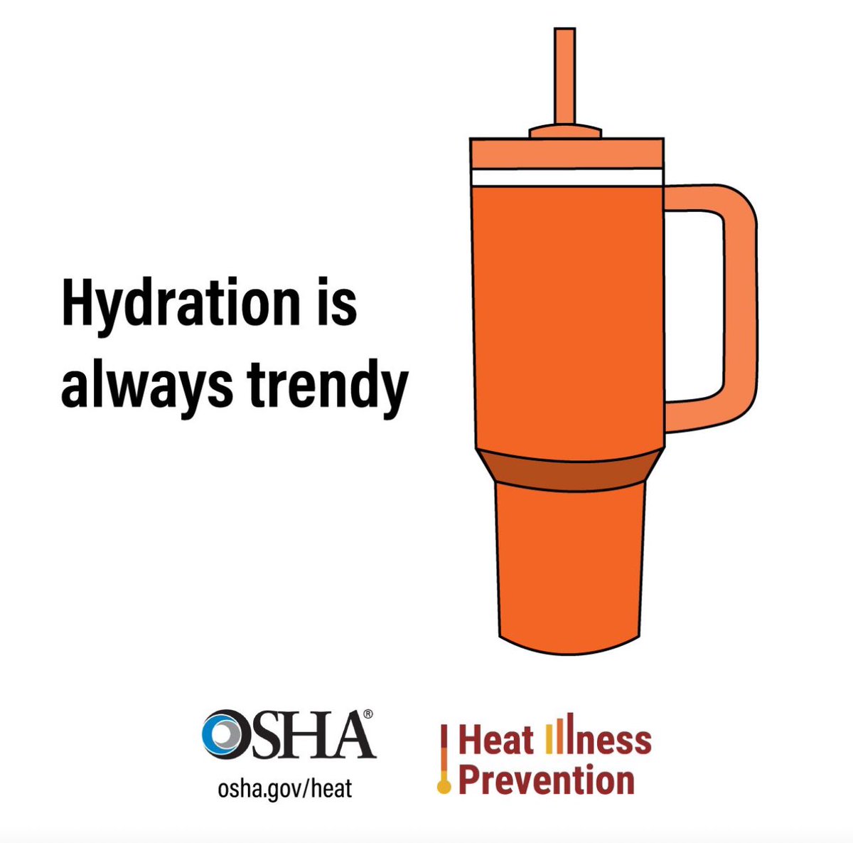 🥤Prevent heat illness among indoor and outdoor workers. Stay hydrated before, during and after work by drinking at least 8 ounces of water every 15-20 minutes! Learn more: 👉 osha.gov/heat  #HeatIllnessPrevention #HeatSafety