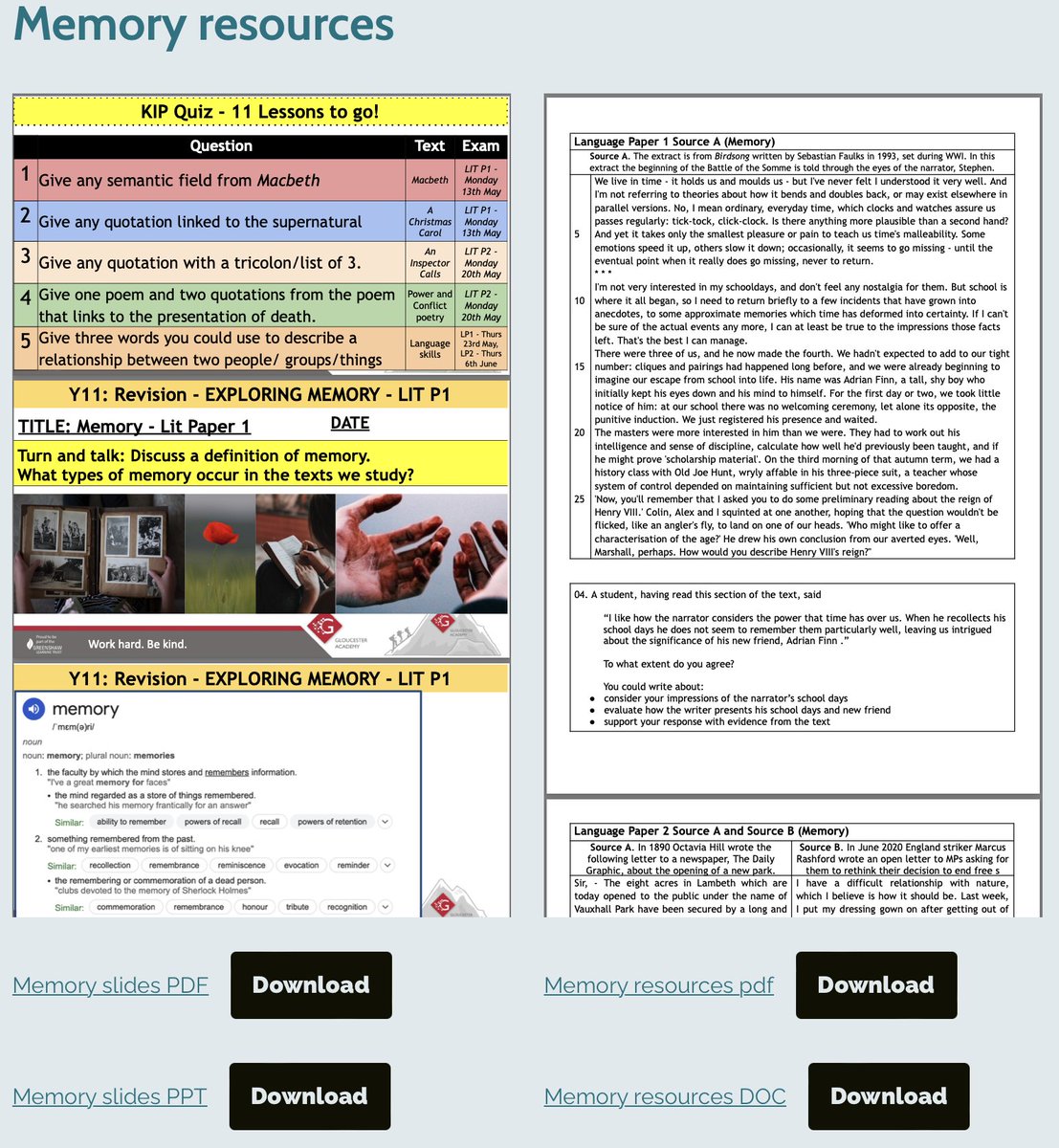I have updated my Y11 revision blog with ✅ Two more weeks of lessons - change & memory 📎All resources for these lessons 🧠Four sets of homework for both literature and language - mini Qs for lit/ P1Q5/P2Q5. If useful for @Team_English1 free here: laurawebbcpd.com/2024/04/06/a-c…