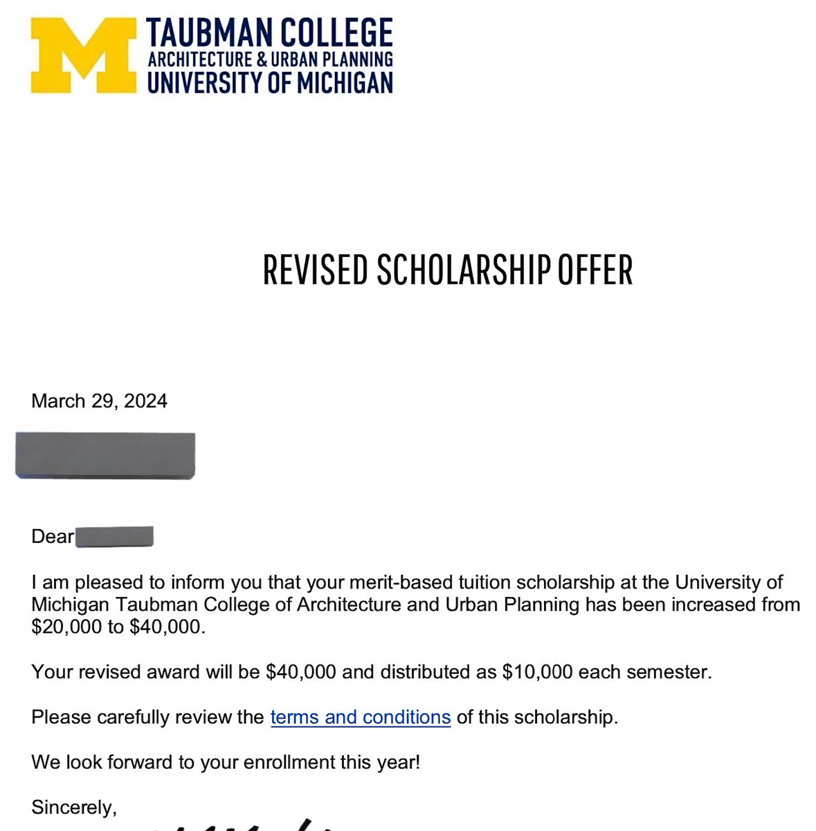 Masters in Architecture at The prestigious University of Michigan 🤓 This client re-negotiated his funding offer ! An initial funding offer was made to this client for $20,000. A revised offer - $40,000 in total funding. 💰 #StudyAbroadWithIBS