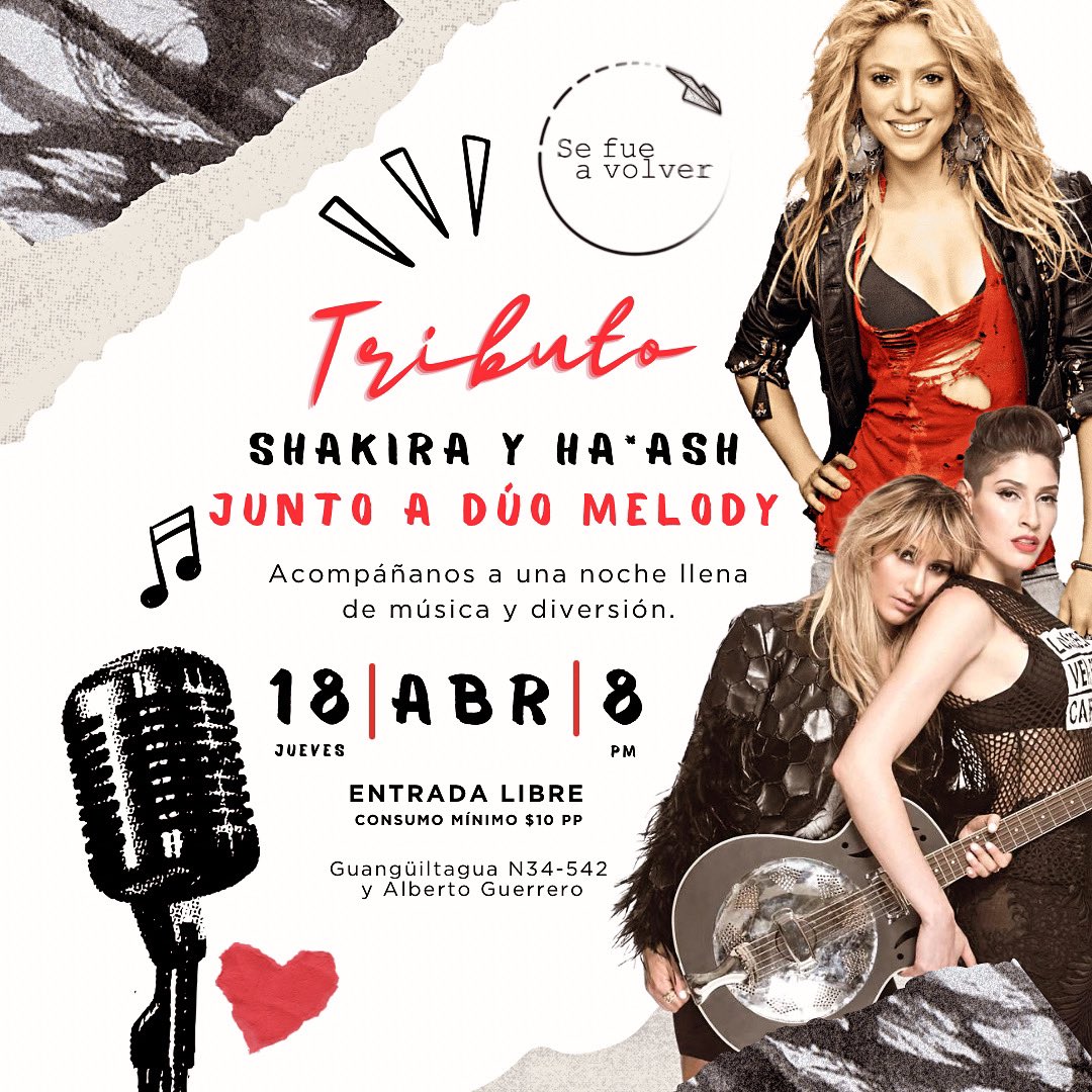 sefue_avolver's tweet photo. 🎤🎶 TRIBUTO Shakira y Ha*Ash junto a Dúo Melody @melodyduomusical 🎵 ¡Prepárate para cantar a todo pulmón todas las canciones corta venas🩸

Reserva con anticipación tu mesa‼️

#ULTIMODIAANTESDELALEYSECA https://t.co/QfstoyZOLg