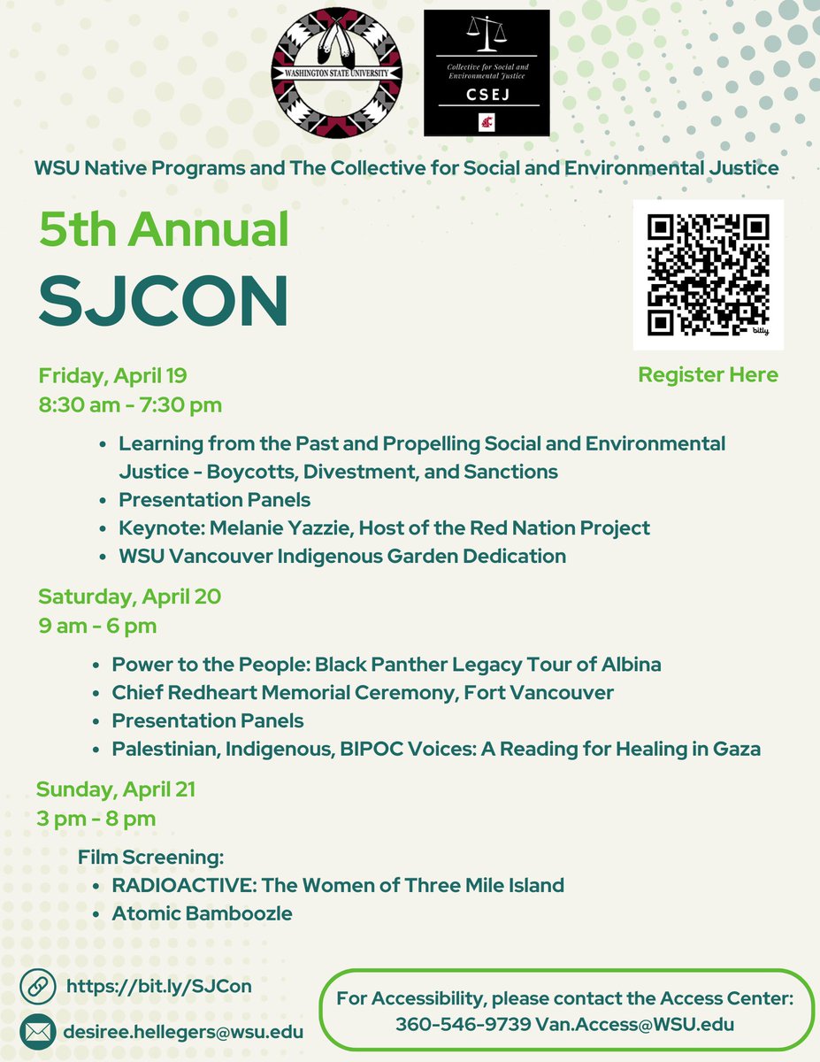 WSUVCSEJ's tweet photo. Visit the link in our bio to register to attend the 5th Annual SJCon!  Hosted by WSU Native Programs and The Collective for Social and Environmental Justice  Friday, April 19 - Sunday, April 21  In-person and Zoom sessions available: https://t.co/VzJVbNTvX6 https://t.co/admJj1dyBN
