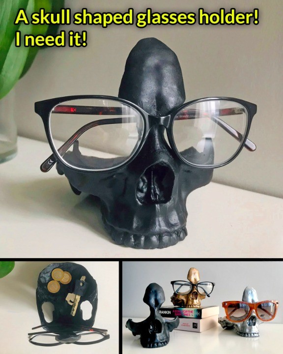 Awesome!

#SkullGlassesHolder #UniqueDesign #EyewearStorage #GothicDecor #CoolGadgets #MustHave #QuirkyHome #FashionAccessory #GiftIdeas #SkullLovers