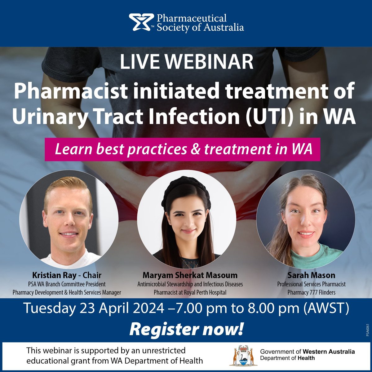 Join us on April 23, 2024 for an essential webinar designed for community pharmacists across Western Australia. Enhance your practice, earn CPD points, and gain invaluable insights into antimicrobial stewardship. Register here: buff.ly/3JpdRvK