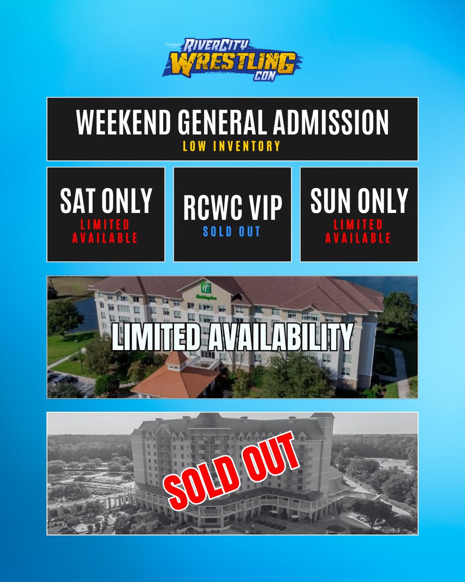 🚨 UPDATE 🚨 Weekend general admission tickets are extremely limited. Once weekend passes sell out, only single-day tickets will be available.

To stay informed about availability, subscribe to our email list and follow us on social media for the latest updates.

#RCWC #WWERAW