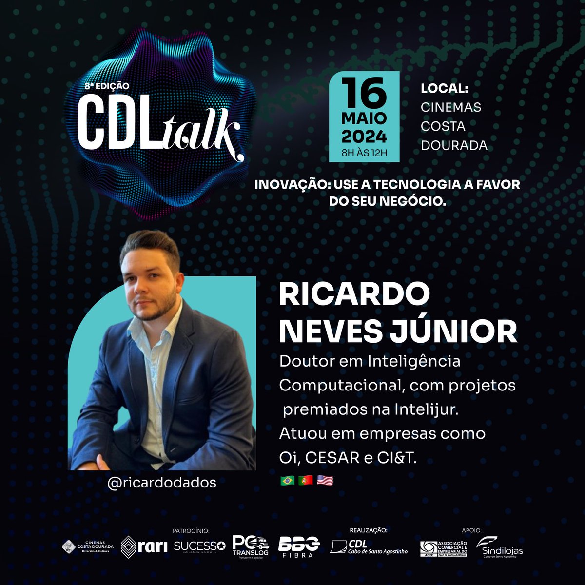 cdlcabo's tweet photo. A gente não podia deixar de fora deste time, o renomado Ricardo Neves Júnior Doutor em Inteligência Computacional e responsável por impulsionar negócios com ciência de dados. https://t.co/t5kIsm0qmA