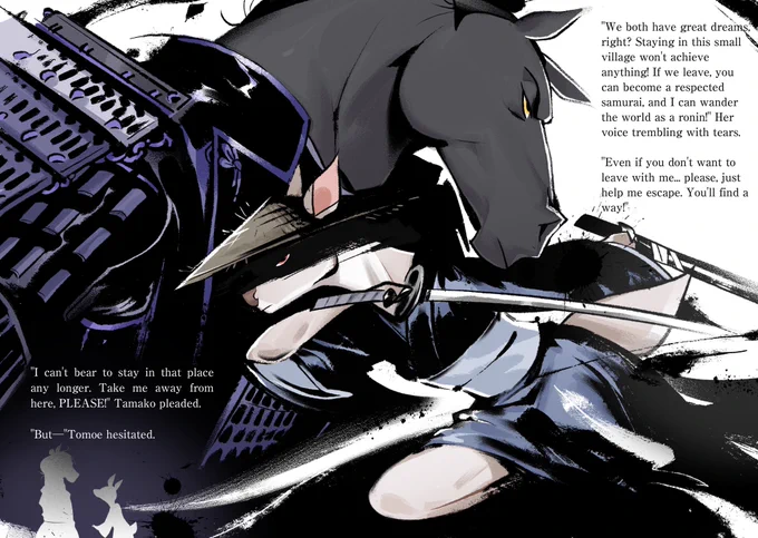 What happened to ronin Tomoe? This is a story about Tomoe's youth, his friend Tamako, and why he embarked on a journey of revenge against Lord Kazahaya.I finally have time to finished translate my story into English! This is a 80page picture book, Enjoy! 