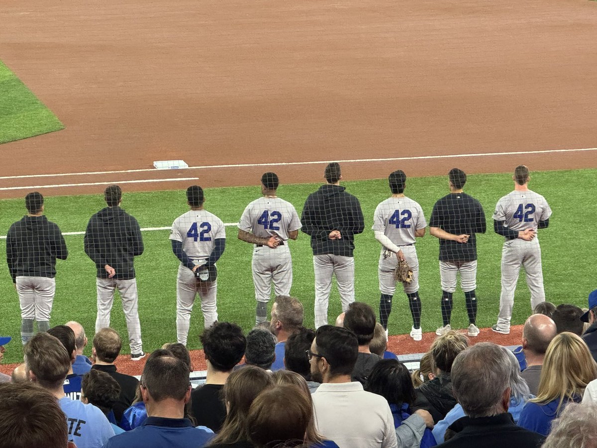 It is #JackieRobinson Day across the @MLB today - including here at the #BlueJays game with the #Yankees. @RogersCentre #MLB #Toronto Every player wearing #42.