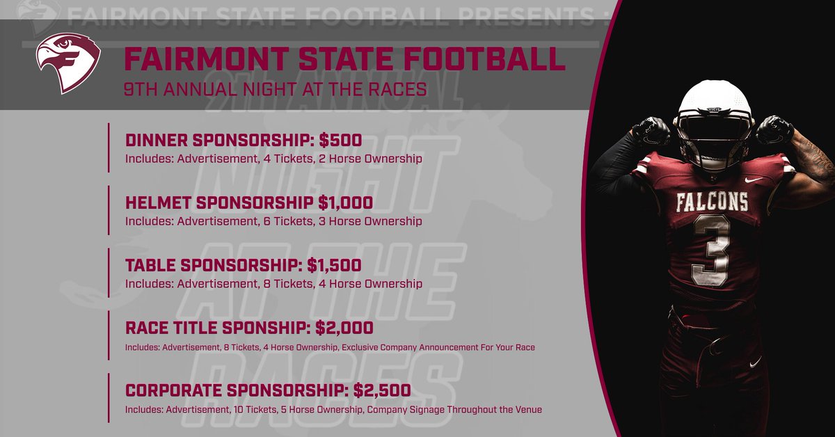 Falcon Football Family join us for our Night At The Races on May 17th! Please contact us with any questions. #SOAR24