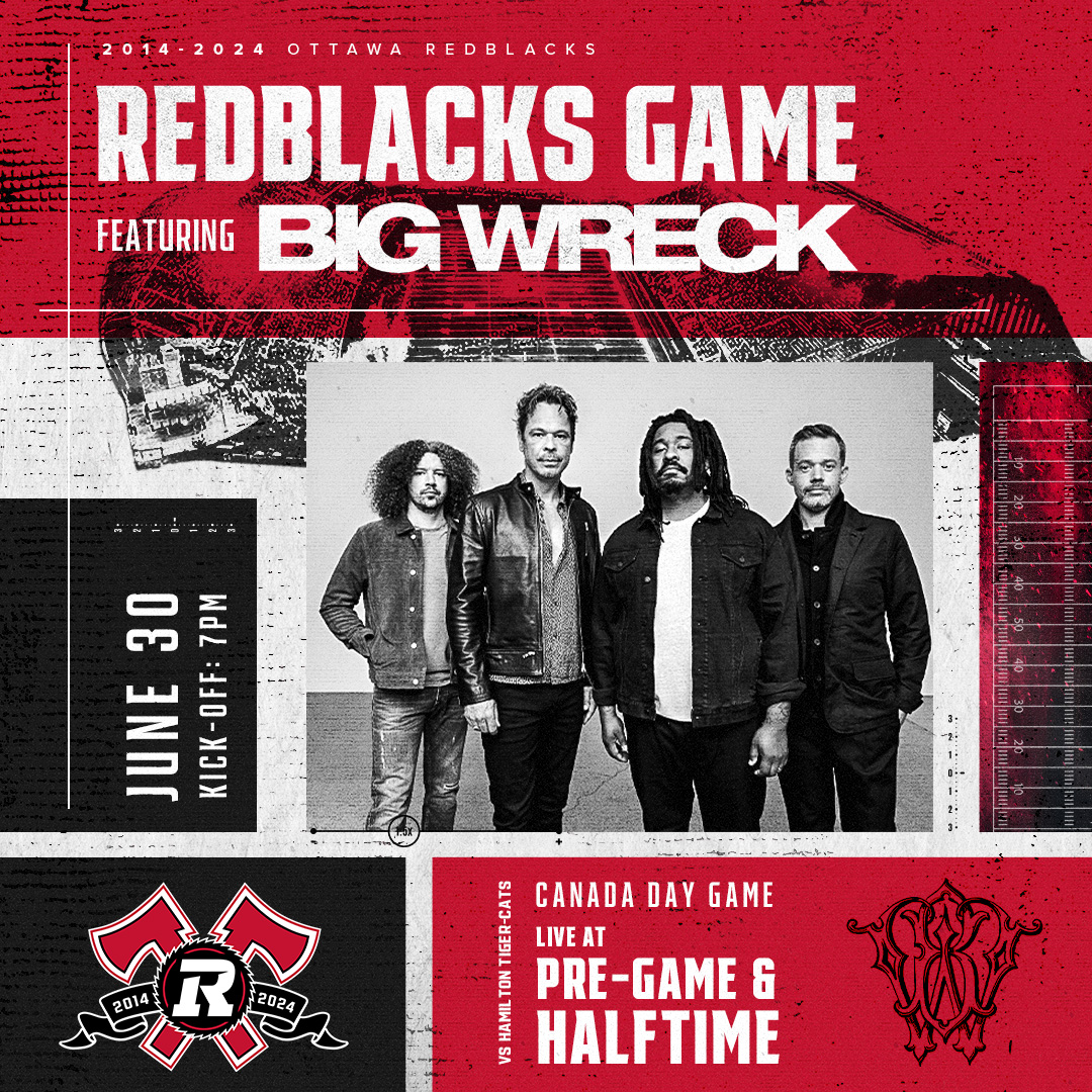 We're performing at The Stadium at TD Place on Sunday, June 30, during the Ottawa REDBLACKS game! 🎸🏈 Celebrate Canada Day with us and catch the fireworks post-game! Your only way to access is by purchasing the ultimate 10th Anniversary Bundle am.ticketmaster.com/redblacks/en/f…