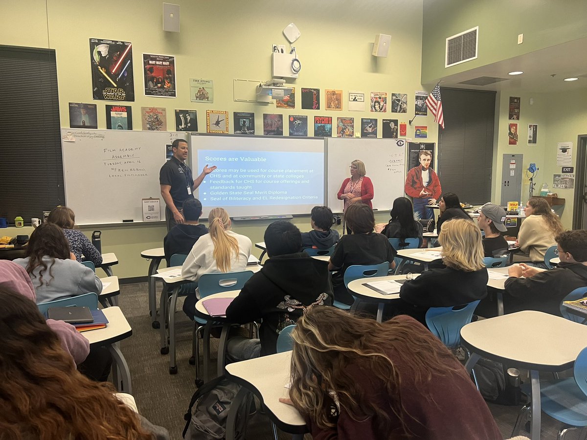This morning, Principal Redfield and AP Williams shared with CHS Juniors the importance of the upcoming CAASPP assessment. The standardized Science test will be held this Wednesday and Thursday and the English and Math tests begin next week. Good luck Juniors! #CUSDLearns