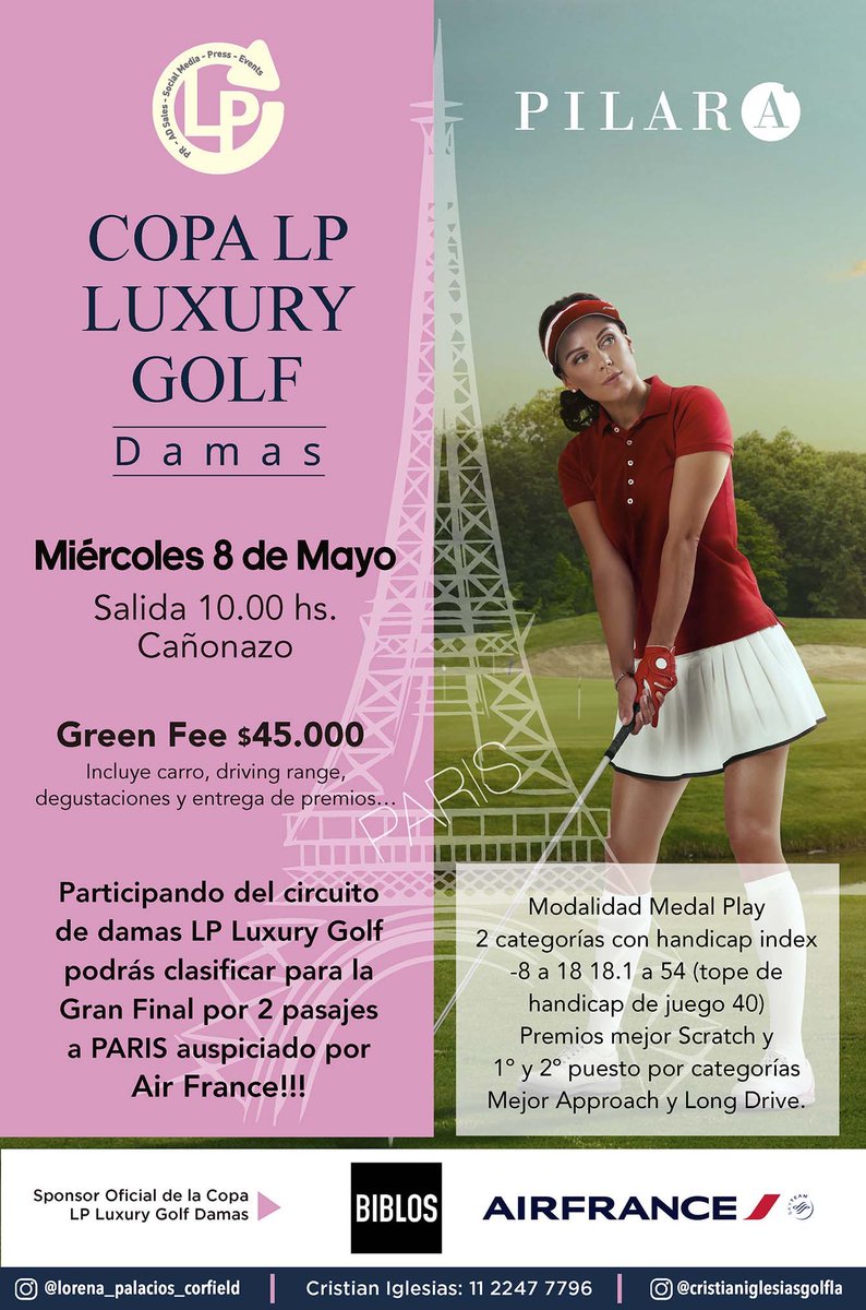 corfieldlorena's tweet photo. ⛳️ 8/05 Se viene el torneo de damas más esperado #pilaragolf by LP Luxury Damas @AirFranceAR #biblostravel 🇫🇷 #StayTuned https://t.co/VJY4nz4QLl